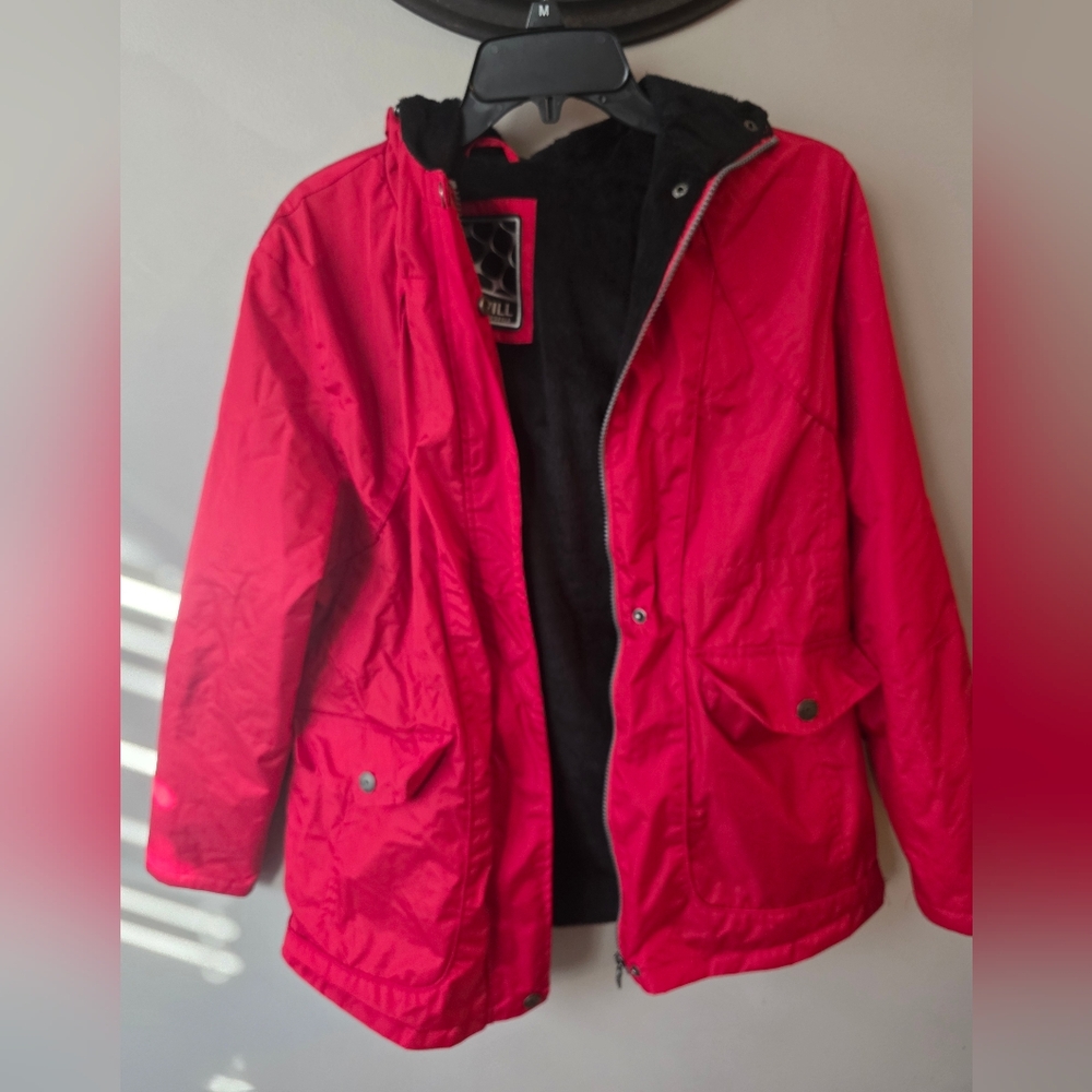 BIG CHILL Women's Hooded Anorak Coat with Sheared Pile Lining - RED - Medium